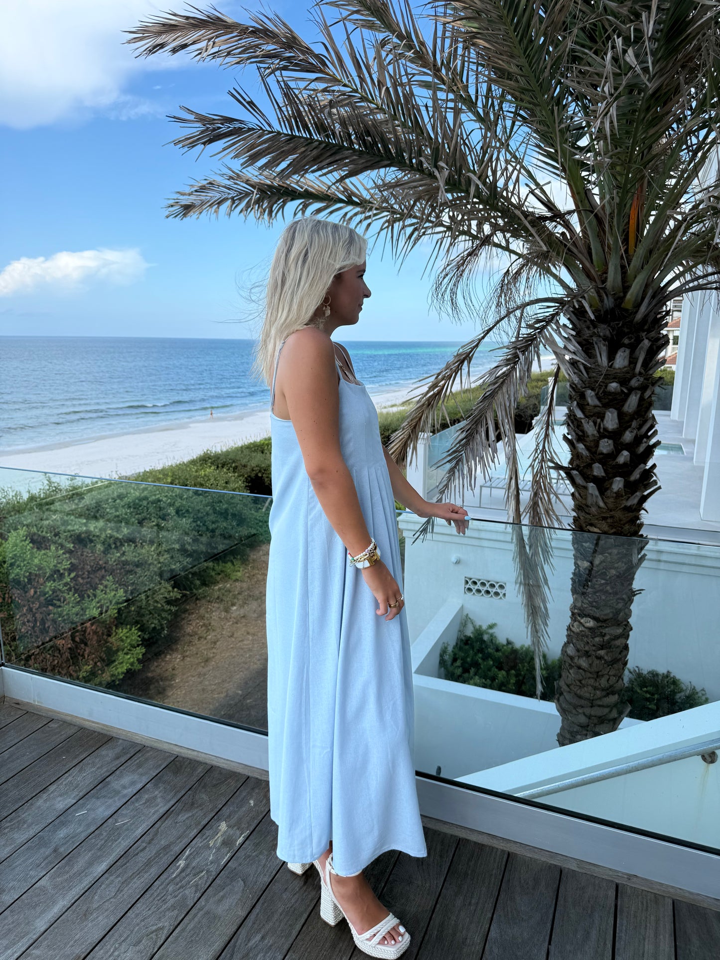 Pleated Blue Midi Dress