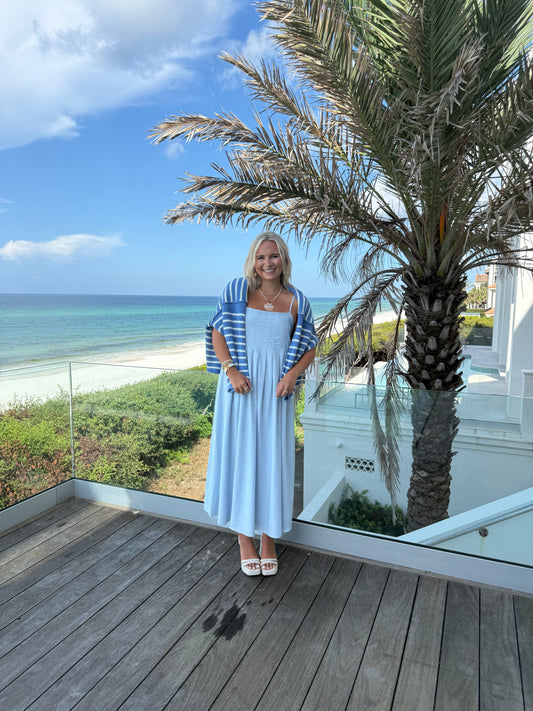 Pleated Blue Midi Dress