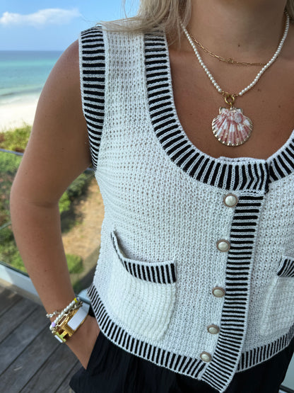 Contrast Rib Detail Textured Sweater Vest