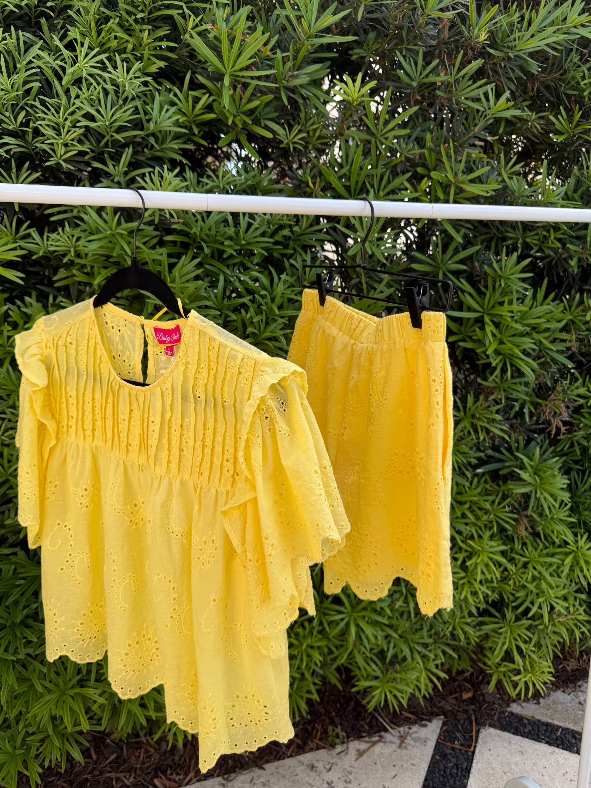 Yellow Eyelet Outfit Set